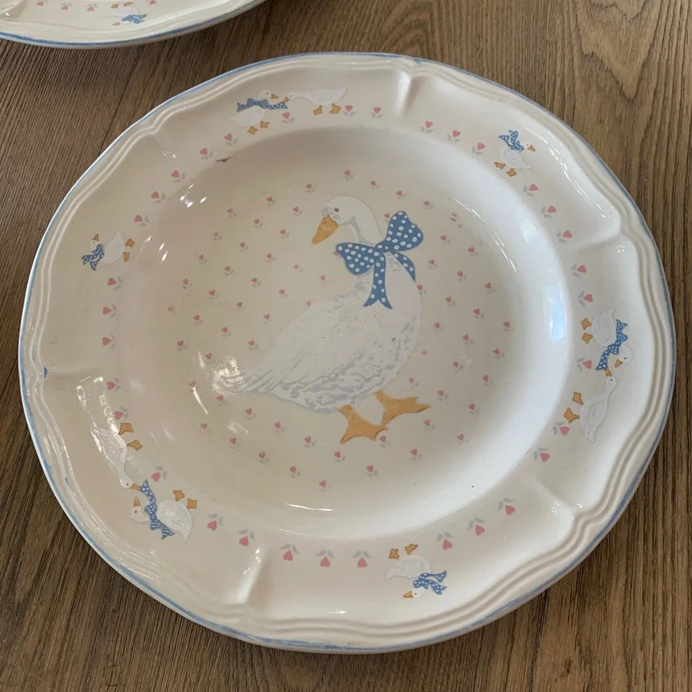 Brick Oven Stoneware Aunt Rhody Goose Dinner Plates Set of 4 Scalloped 10.25